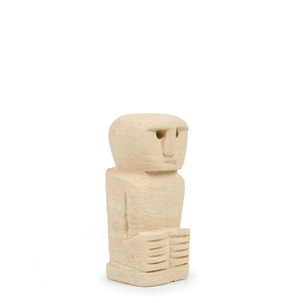 Handcrafted Sumba sandstone statue from Indonesia, No. 24, offers Bohemian charm and traditional protection, perfect for home decor.