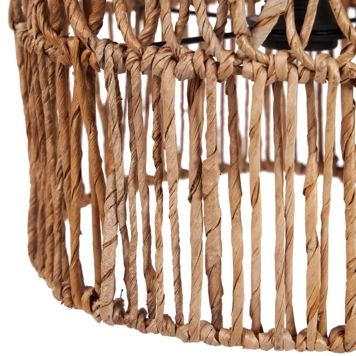 Alt Tag: Close-up of the Bohemian De Takuhanki lamp, made from woven banana leaf, showcasing its natural texture and unique design.