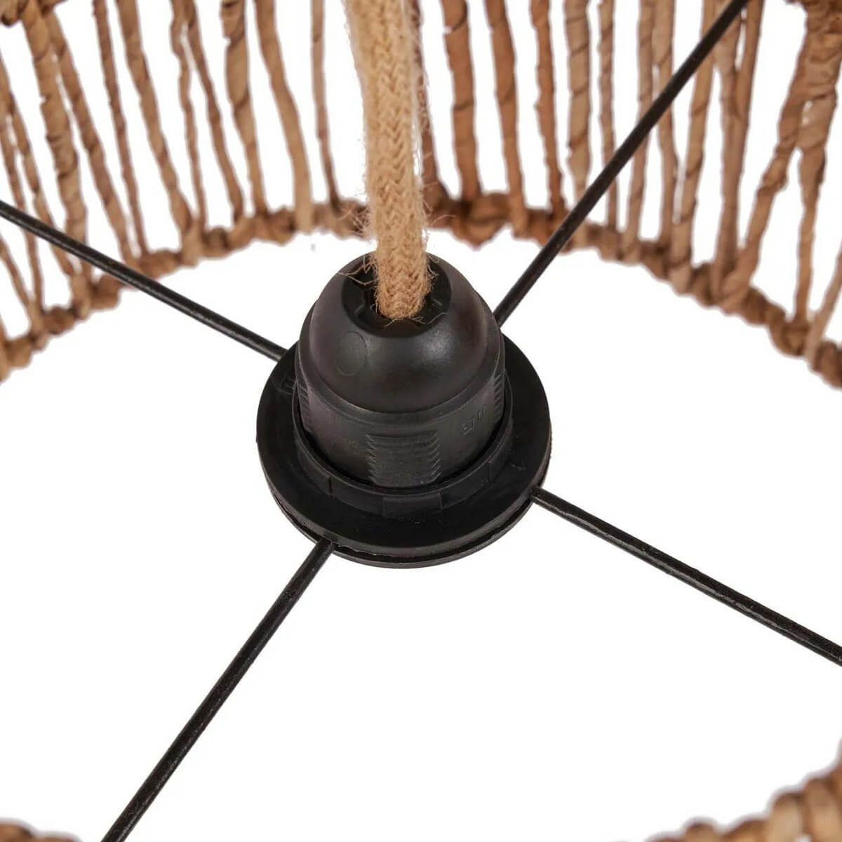 Close-up of Bohemian Takuhanki lamp base, showcasing handwoven banana leaf texture and elegant design. Perfect for natural decor.