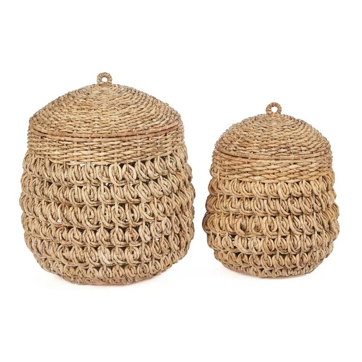Bohemian style handcrafted Tarajih basket set made of banana leaf, perfect for cozy home storage and decor.