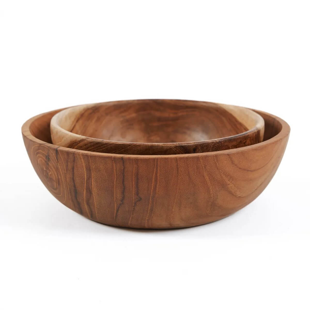 Bohemian-style teak root snack bowls showcasing rustic charm and unique natural wood patterns, perfect for entertaining.
