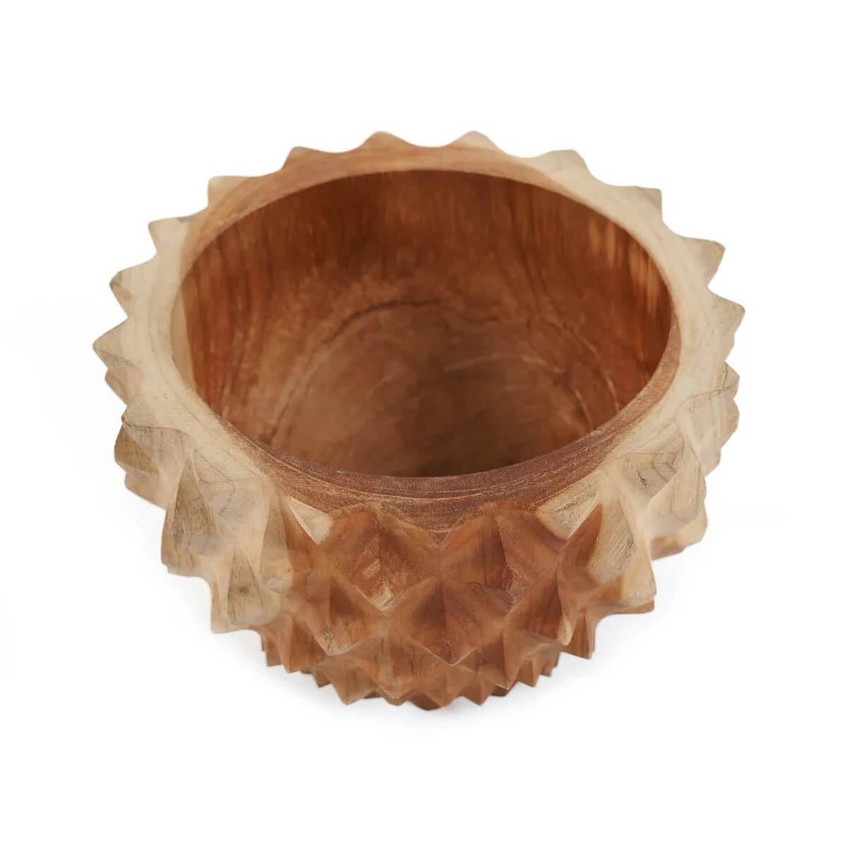 Bohemian Teak Durian-Inspired Bowl with Textured Surface, Perfect as a Decorative Centerpiece or Functional Snack Serving Dish