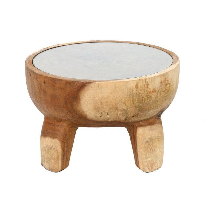 De Timber Bijzettafel - 55 Bazar Bizar Deze prachtige bijzet- of salontafel is gemaakt van massief Munggur hout, waardoor het een authentiek en handgemaakt kwaliteitsuiterlijk heeft. De bovenzijde is voorzien van een glasplaat waardoor hij ideaal is schoo