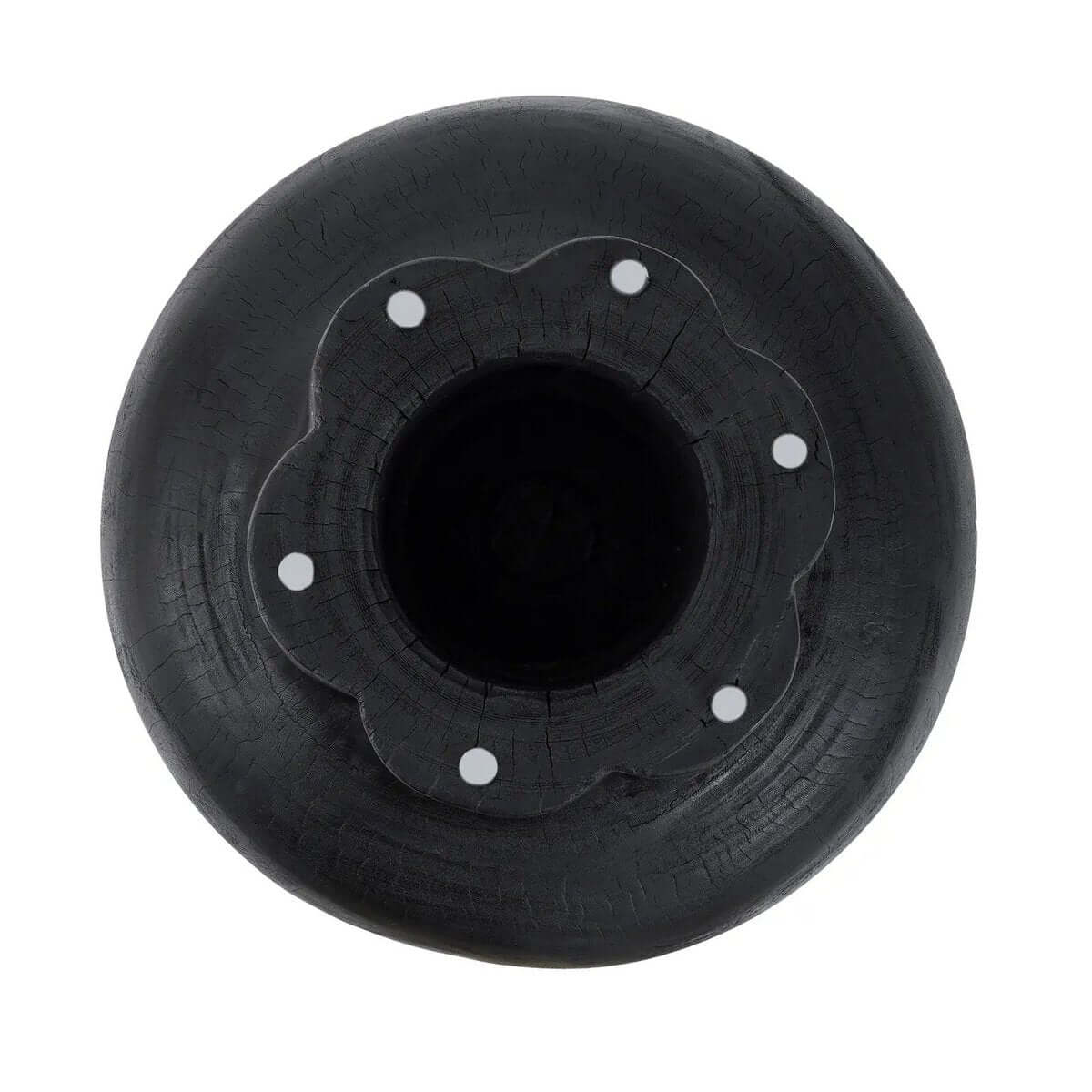 Top view of the Bohemian black Tutup coffee table with a unique jellyfish-inspired suar wood design and soft, flowing curves.