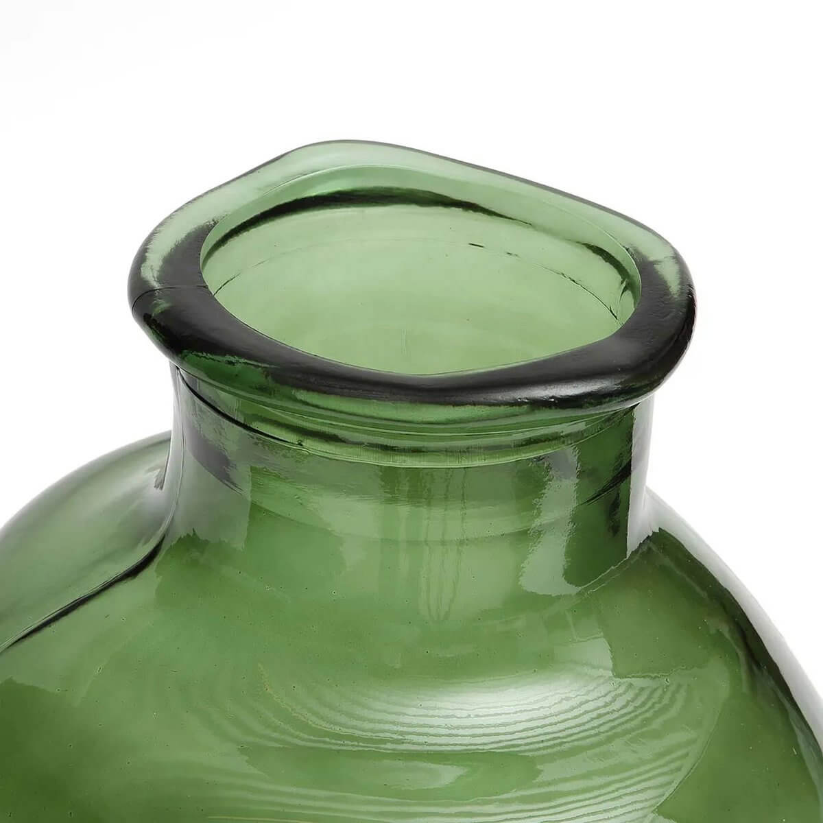 Close-up of green recycled glass Yugang Vase with a unique organic bubble shape, perfect for adding Bohemian charm to any room.
