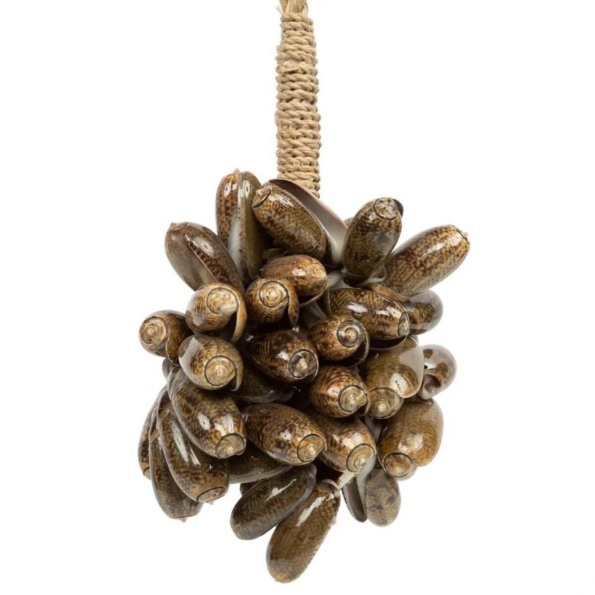 Handmade brown kauri shell tassel with bohemian design by Bazar Bizar Living, perfect for adding an exotic touch to home decor.