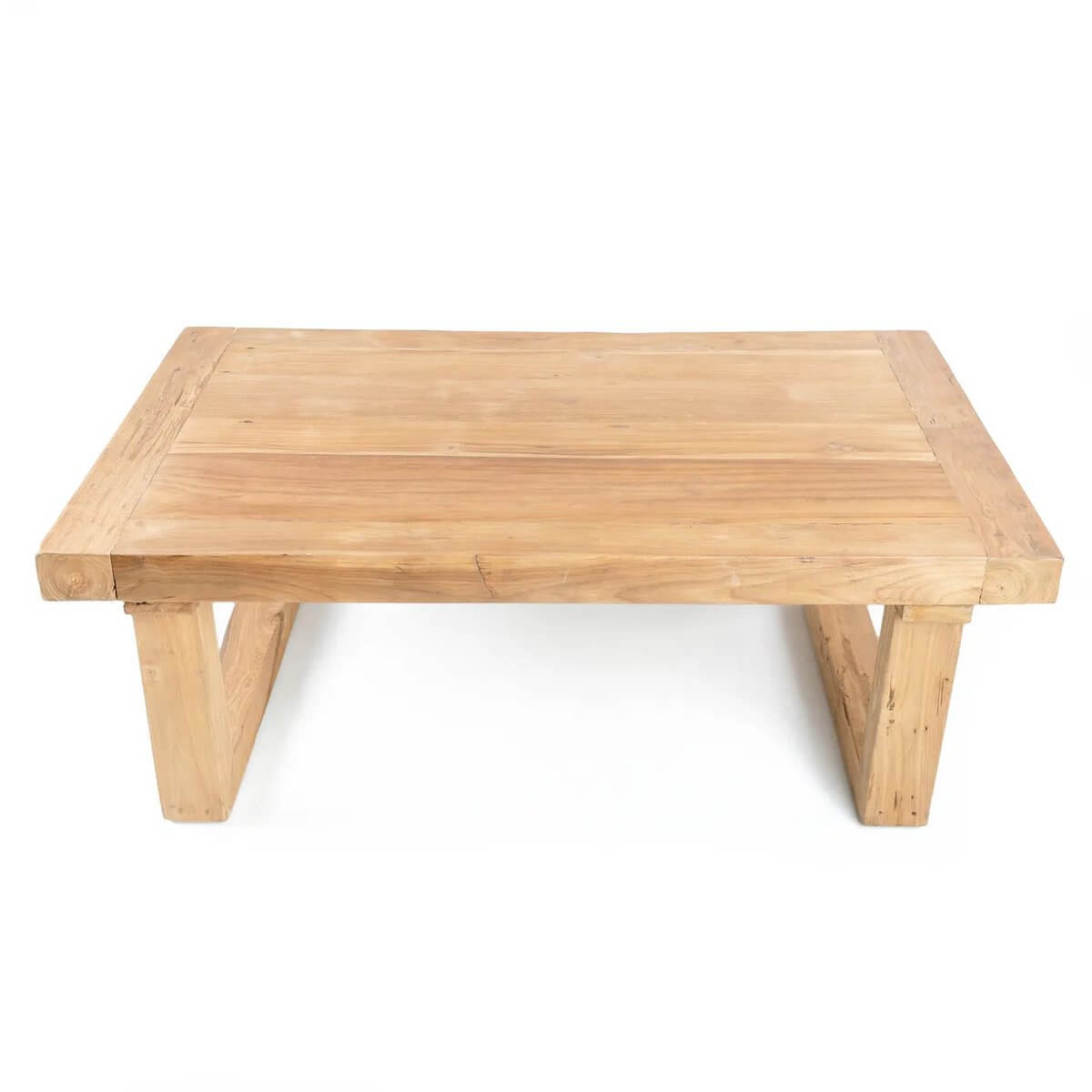 Bohemian reclaimed teak coffee table in natural finish, showcasing sustainable design with a stylish and durable appeal.