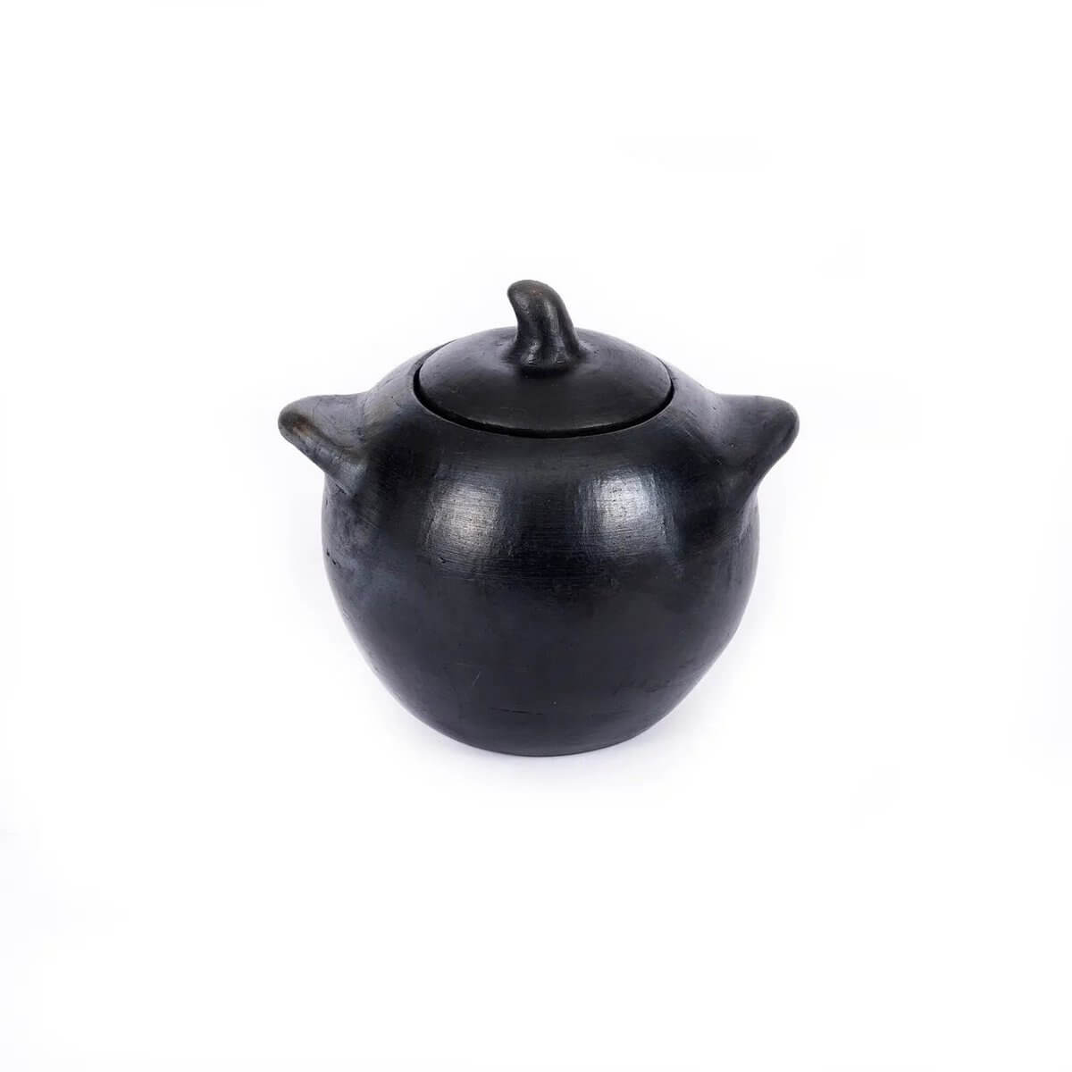 Bohemian-style black burned pot with lid, perfect for sugar or spices. Adds unique charm to tableware with three available sizes.