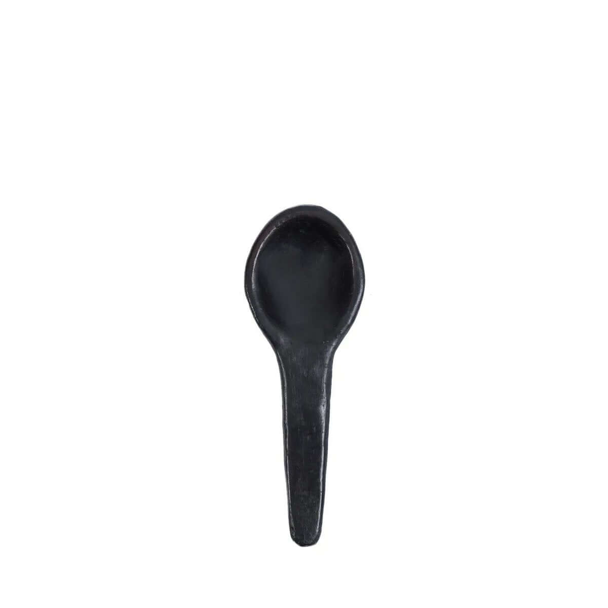 Bohemian-style black burned tapas spoon from the Insta-licious collection, perfect for contrasting colorful dishes.