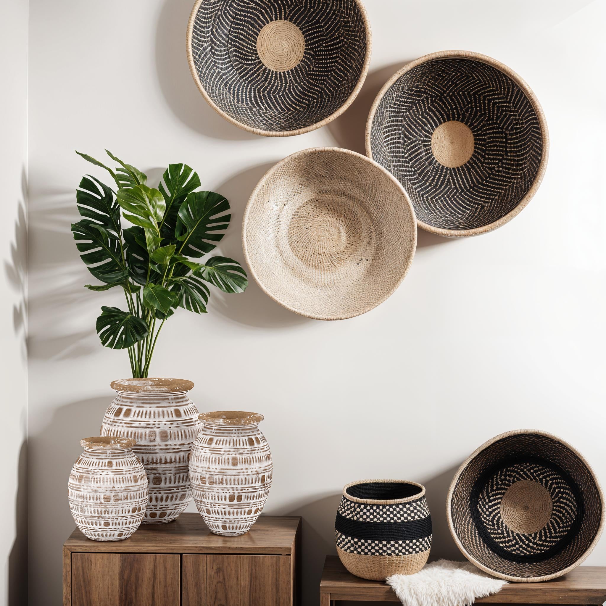 Etnische houten decoratie - Boho-chic vaas - Klein