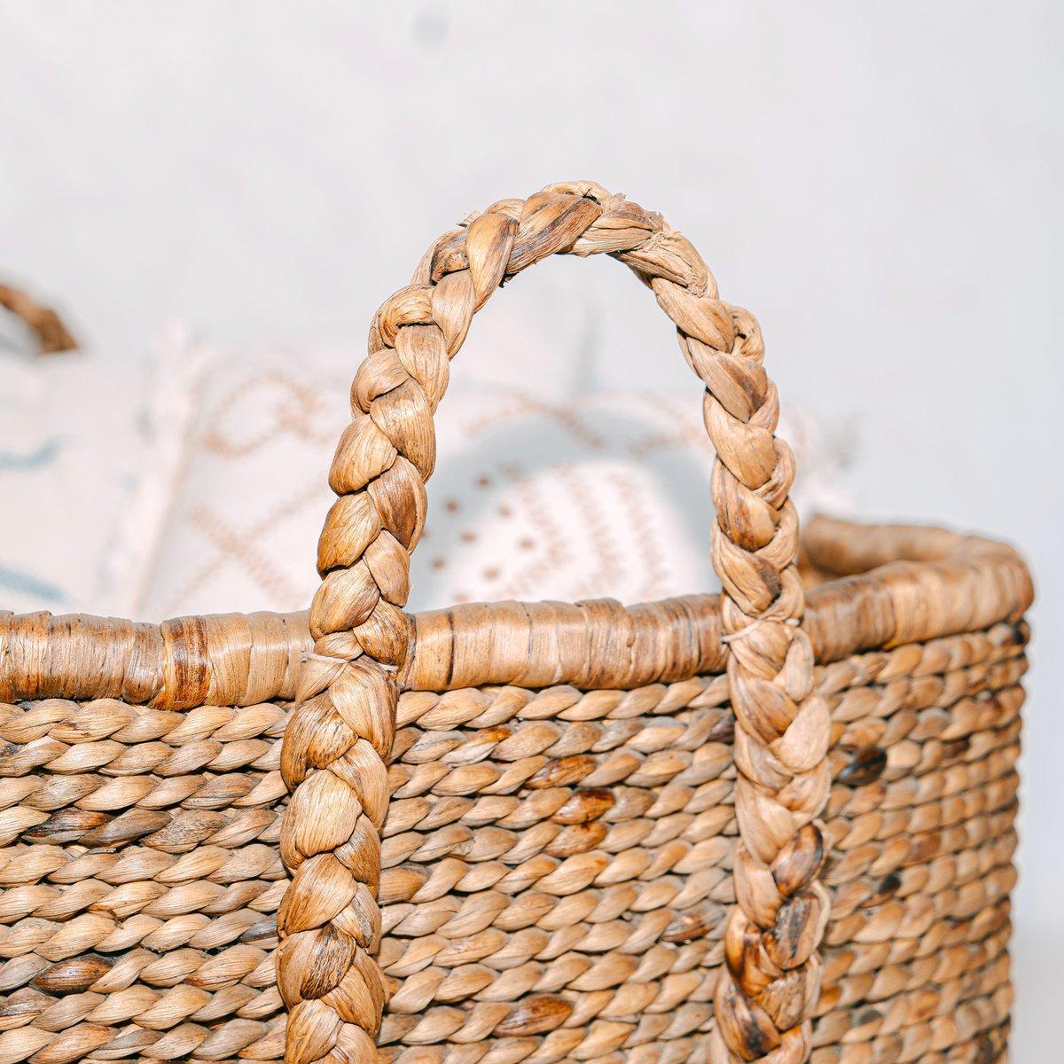 Extra grote wasmand - vierkante boho -mand - geweven decoratieve mand - opslagmand gemaakt van natuurlijke waterhyacint (2 maten) mentari-manden-Soeji-Ik Hout ervan.