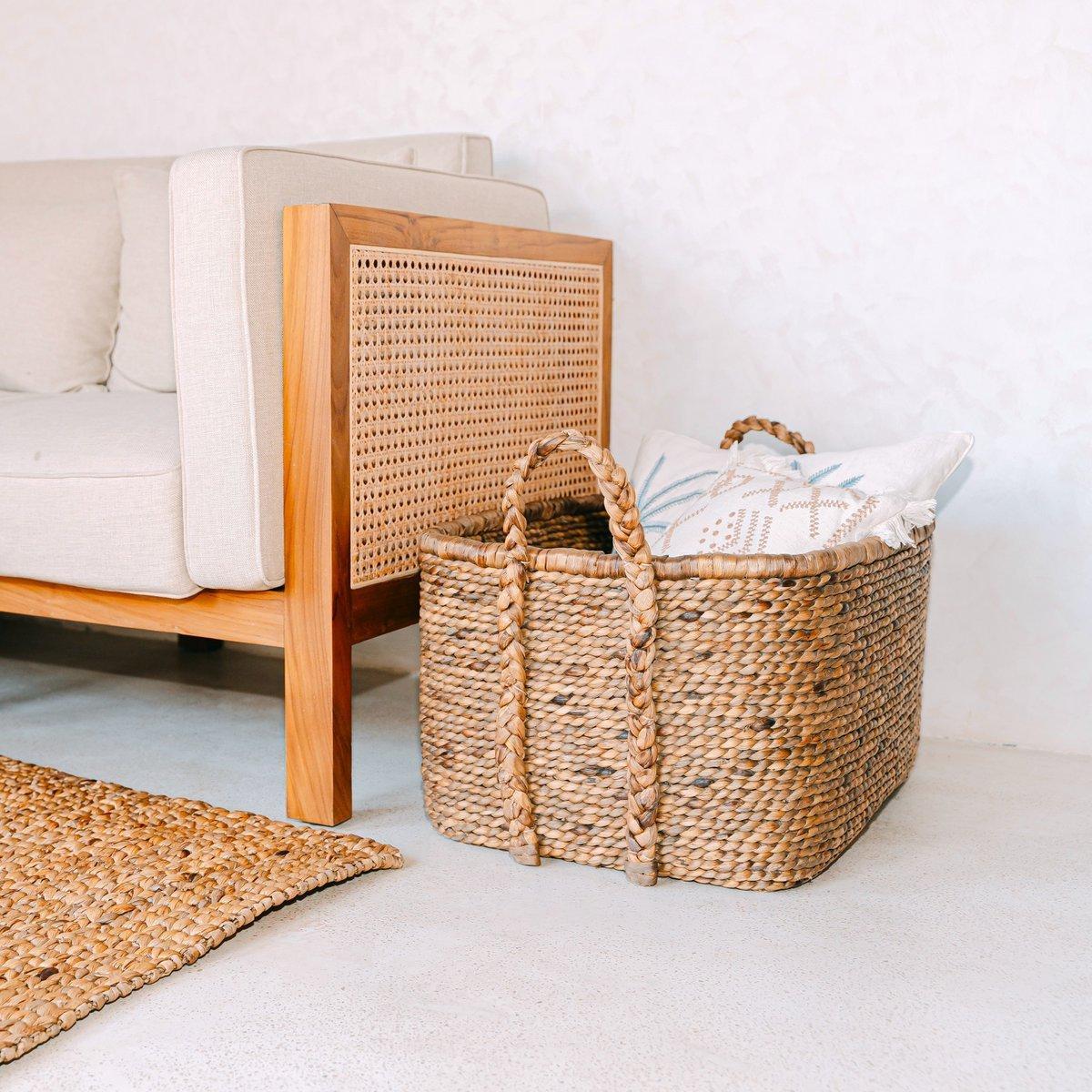 Extra grote wasmand - vierkante boho -mand - geweven decoratieve mand - opslagmand gemaakt van natuurlijke waterhyacint (2 maten) mentari-manden-Soeji-Ik Hout ervan.
