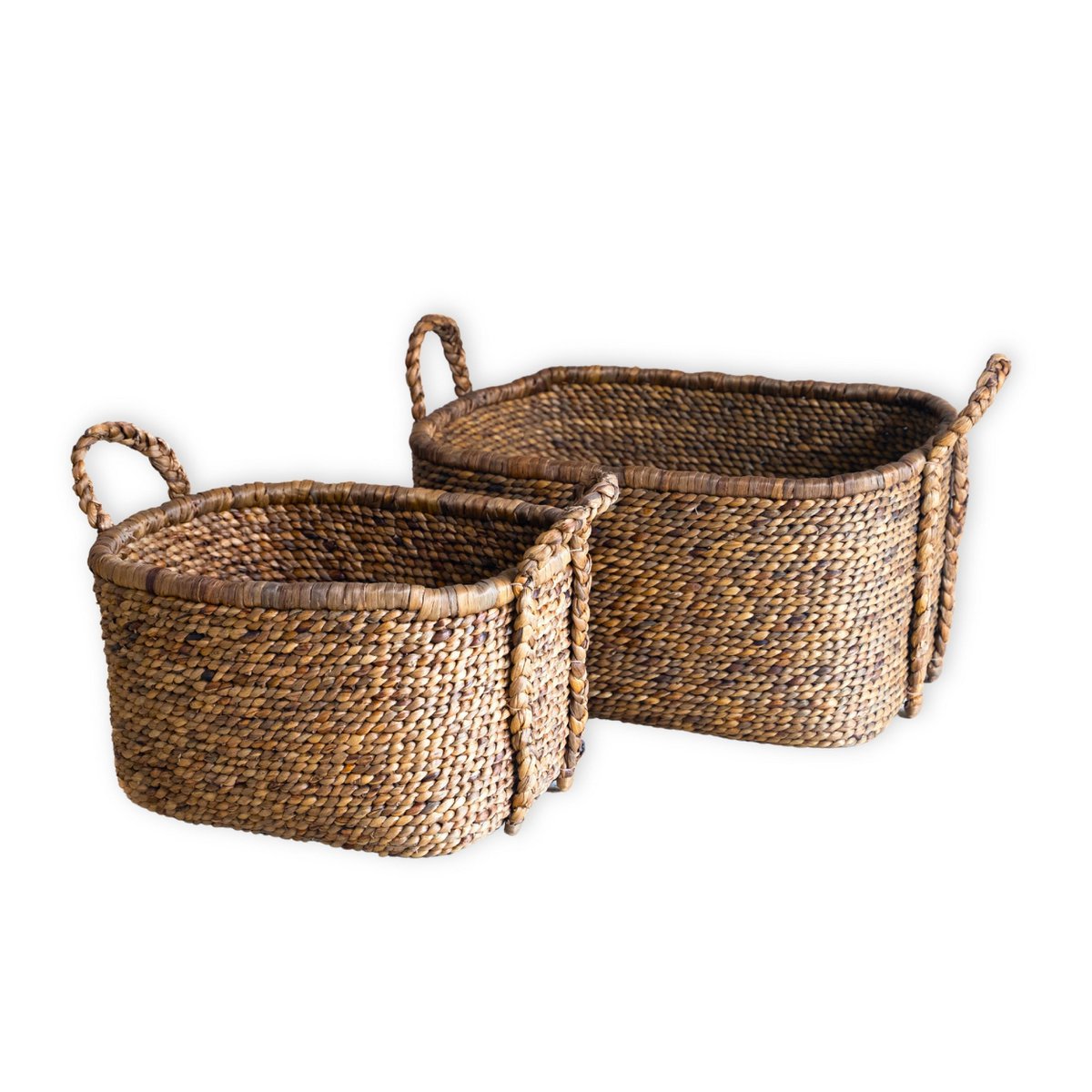 Extra grote wasmand - vierkante boho -mand - geweven decoratieve mand - opslagmand gemaakt van natuurlijke waterhyacint (2 maten) mentari-manden-Soeji-Ik Hout ervan.