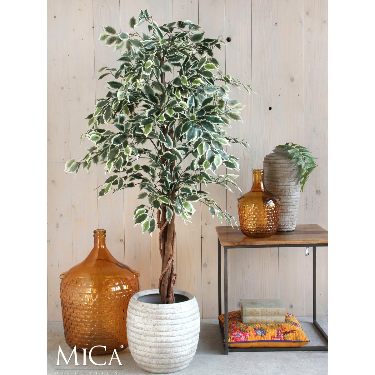 Ficus Kunstplant - H110 x Ø70 cm - Groen Bont-Mica Decorations-Ik Hout ervan.