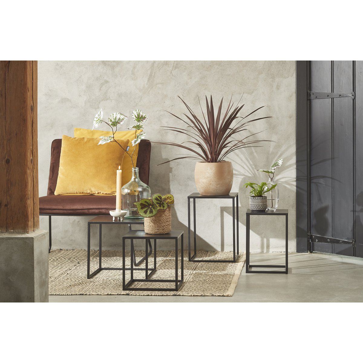 Goa Bijzettafel - Set van 2 - L30 x B30 x H42 cm - Metaal - Zwart-Mica Decorations-Ik Hout ervan.