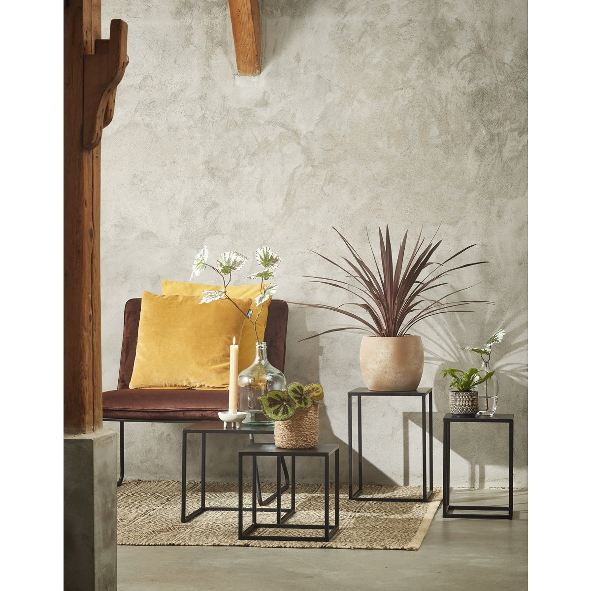 Goa Bijzettafel - Set van 2 - L30 x B30 x H42 cm - Metaal - Zwart-Mica Decorations-Ik Hout ervan.