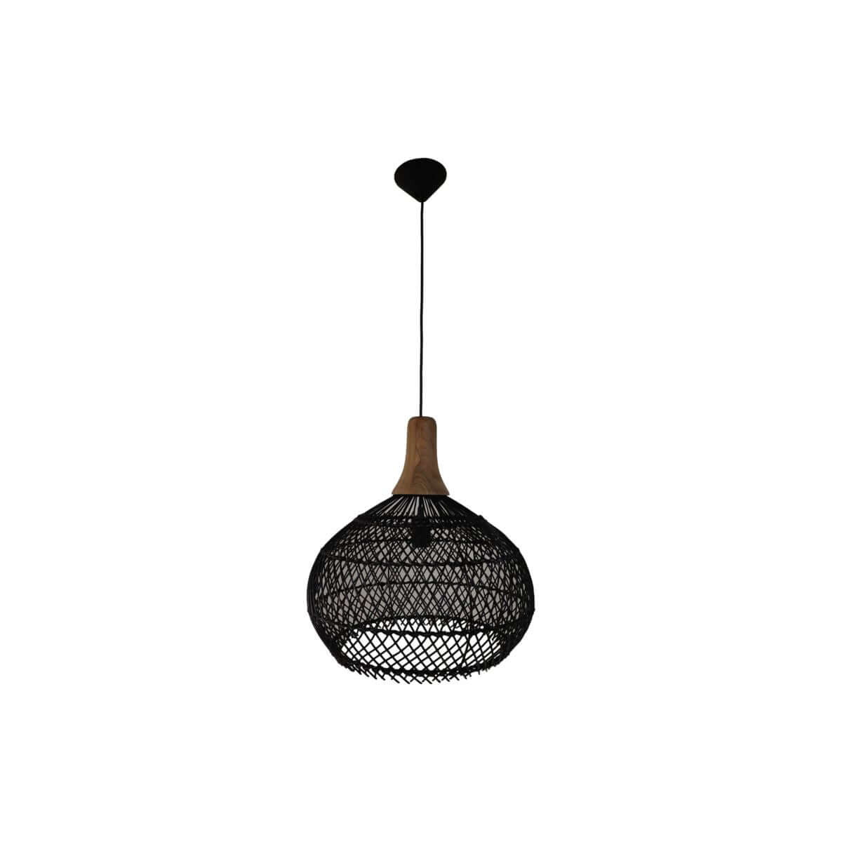 Hanglamp Rotan 43x43x46 cm in zwart en natuurlijk rotan/teak, natuurlijke uitstraling voor een warm interieur (geen lichtbron inbegrepen).