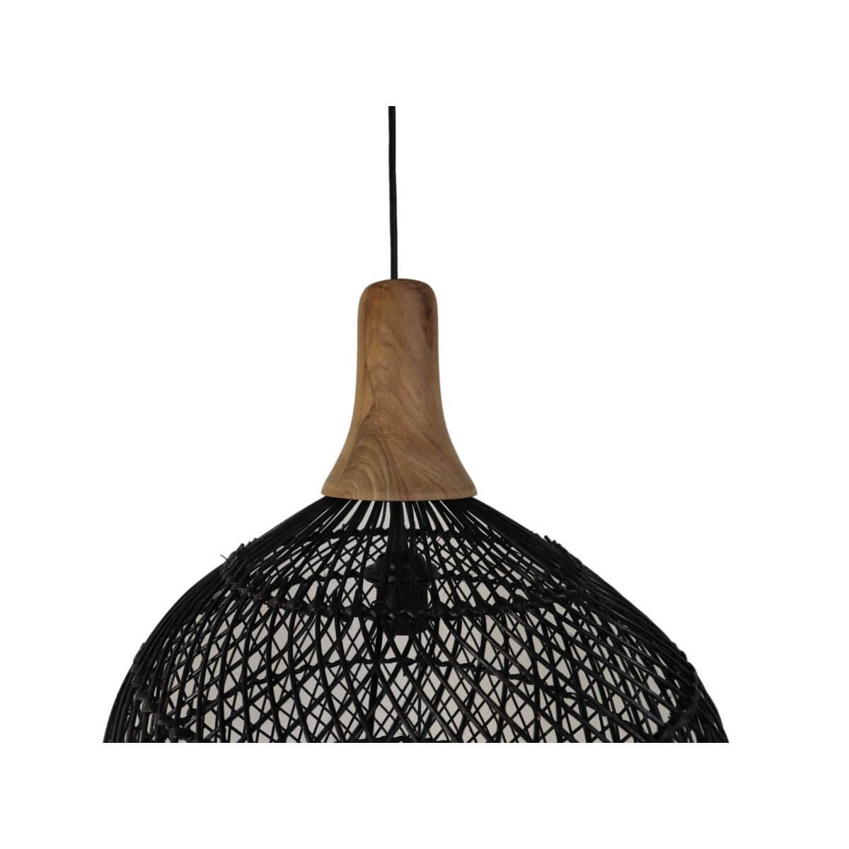 Stijlvolle HSM Collection hanglamp van zwart rotan en teak, 43x46 cm, met natuurlijke uitstraling en E27 fitting, zonder lichtbron.