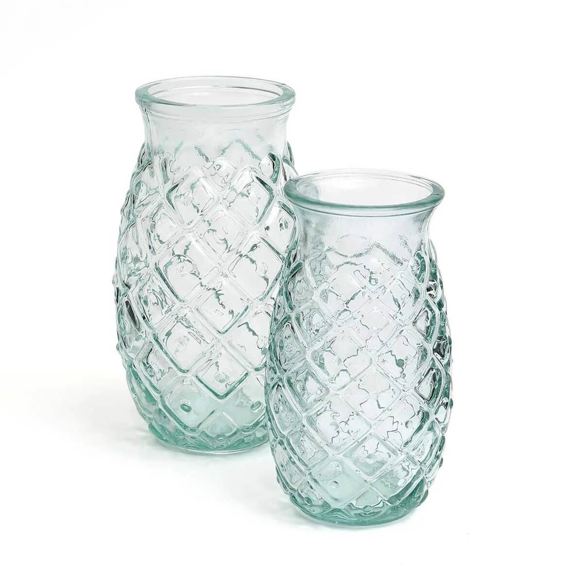 Tropical Bohemian style recycled glass pineapple tumblers in blue.
