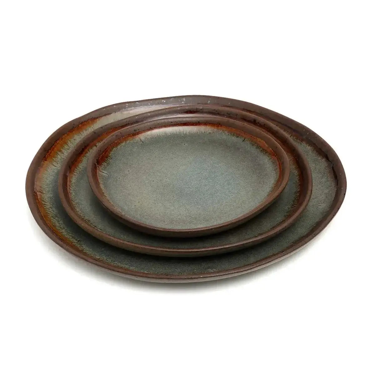 Set of 6 hand-crafted Portuguese ceramic salad plates with subtle hues and organic finish, perfect for refined table settings.