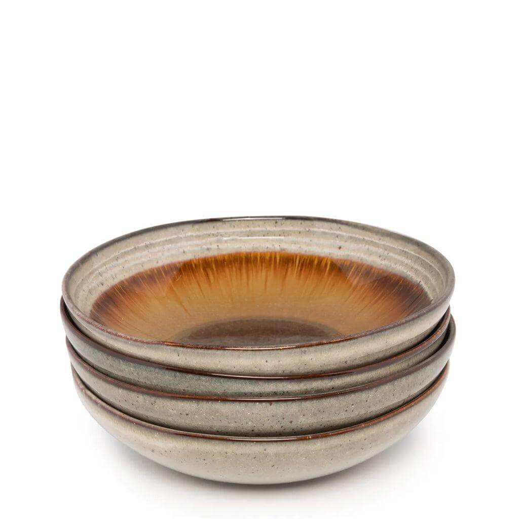 Set van 4 Comporta pastaborden met craquelé glazuur, Portugese keramiek, ideaal voor elegante tafelsetting bij elke maaltijd.