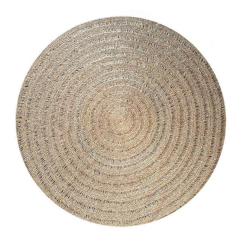 Rond zeegras tapijt, natuurlijke kleur, 150 cm, raffia, sisal en palm, perfect voor keuken of leefruimte in huis