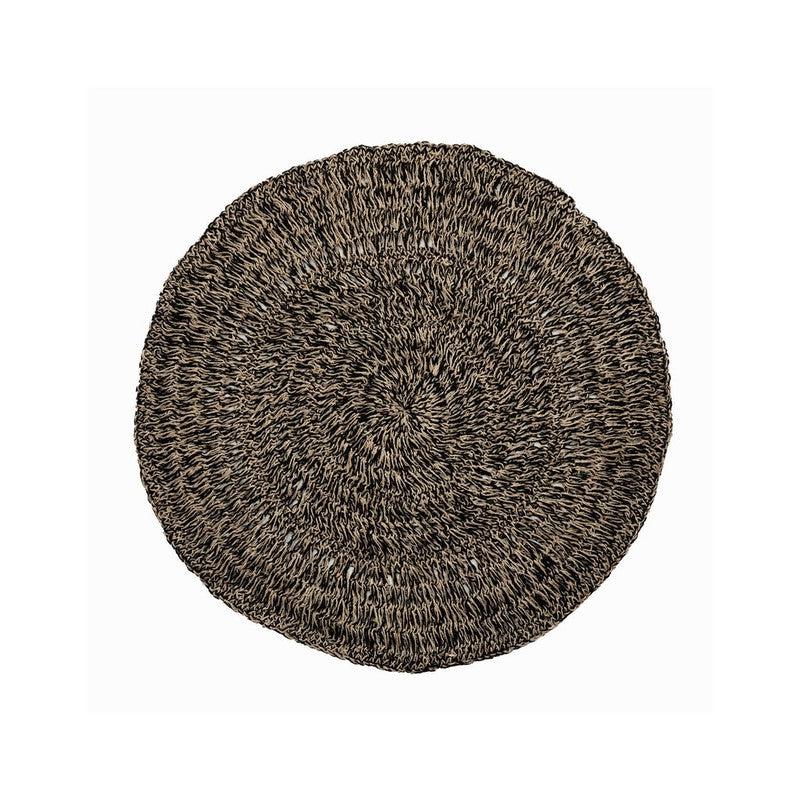 Het Seagrass Tapijt - Naturel Zwart - 100 Bazar Bizar Ons cirkelvormige zeegras tapijt, gemaakt van raffia, sisal en palm, heeft een natuurlijk en zwarte kleur en geeft textuur en zachtheid aan een harde vloer. Natuurlijk slijtvast, ideaal voor uw keuken,
