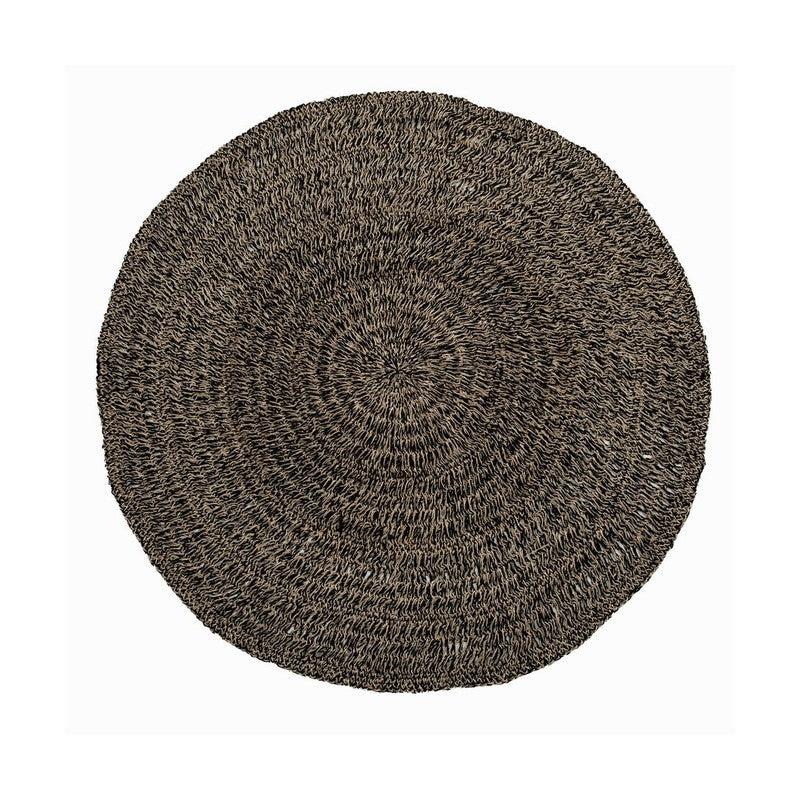 Het Seagrass Tapijt - Naturel Zwart - 150 Bazar Bizar Ons cirkelvormige zeegras tapijt, gemaakt van raffia, sisal en palm, heeft een natuurlijk en zwarte kleur en geeft textuur en zachtheid aan een harde vloer. Natuurlijk slijtvast, ideaal voor uw keuken,