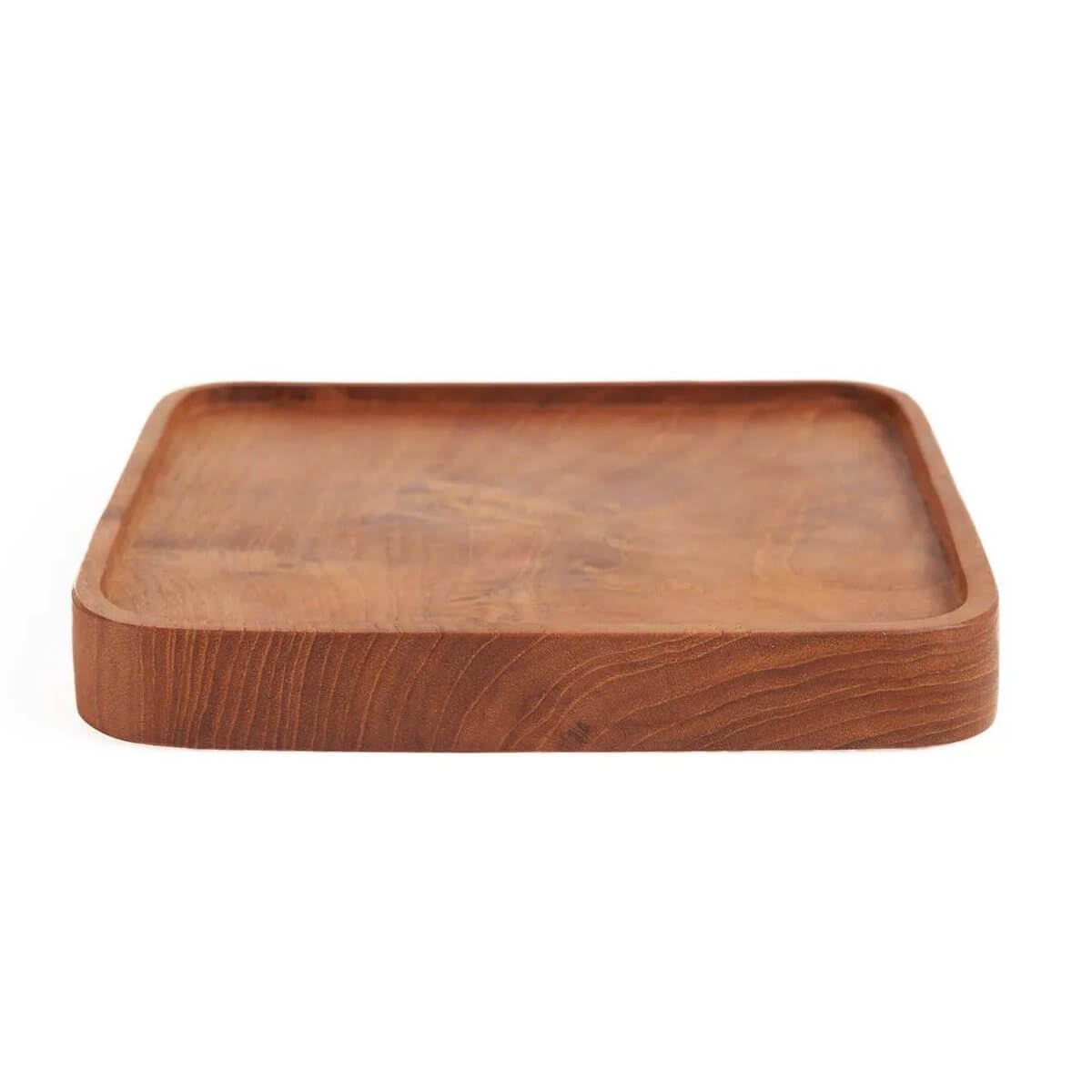 Rustic bohemian XS square teakwood plate, perfect for snacks and coffee. Adds charm to any table setting with its rich natural finish.