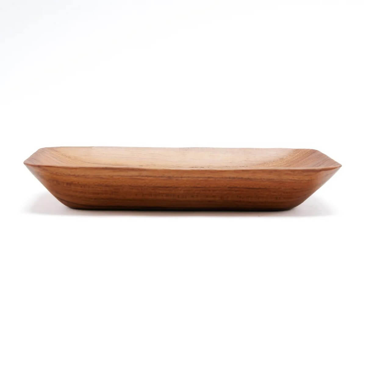 Bohemian-style rectangular teak root dish with unique wood patterns, perfect for serving or as a rustic kitchen accent.