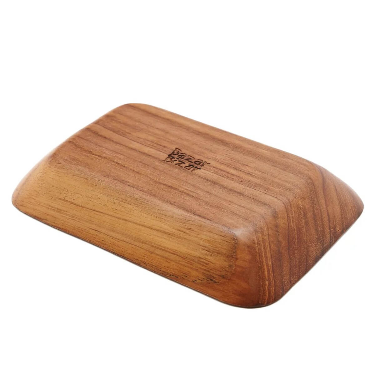 Alt Tag: Bohemian-style hand-carved rectangular teak root platter, showcasing natural wood patterns, perfect for serving side dishes or snacks.