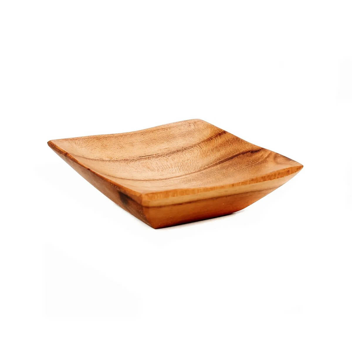 Bohemian teak root salt dish XS, a versatile square wooden bowl for kitchen or dining, by Bazar Bizar Living, 6cm wide.