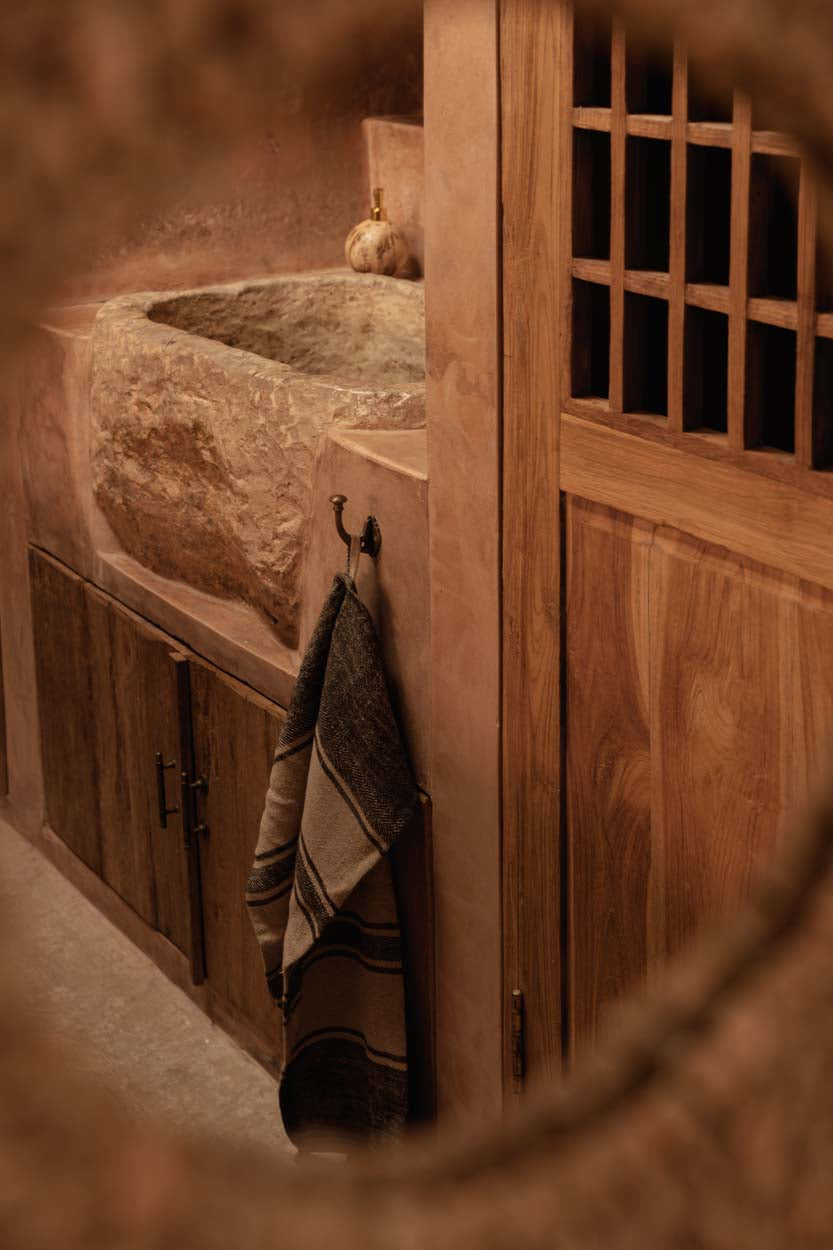 Linnen Smudge keukendoek - naturel/zwart - 50 x 70 cm