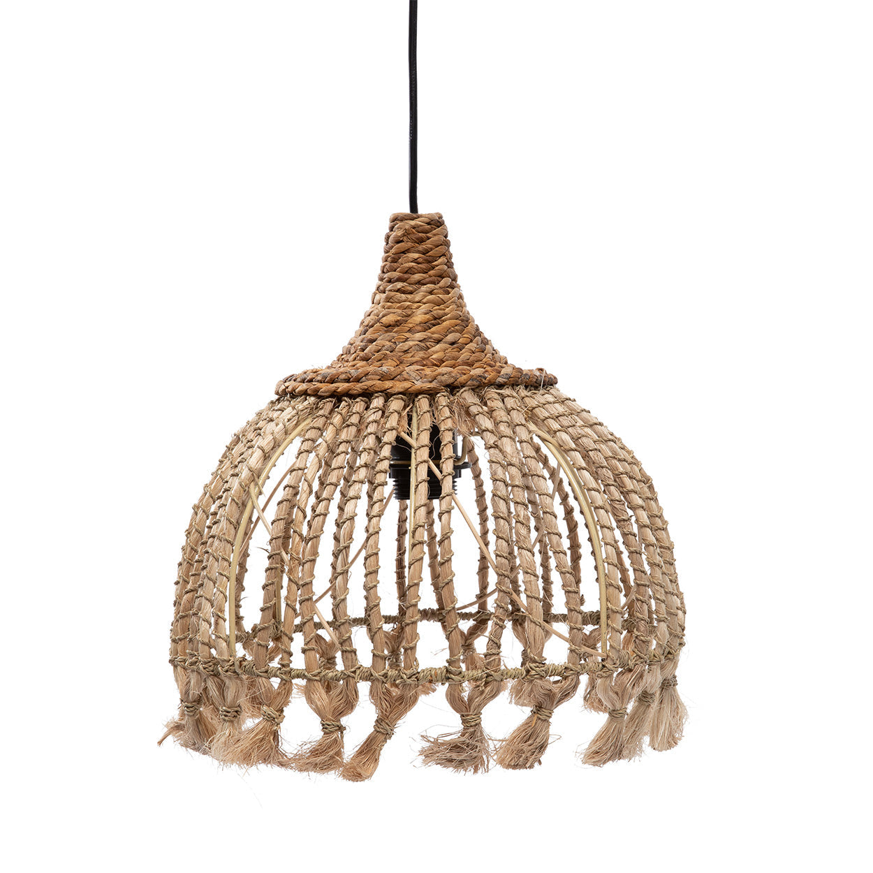 Bovenaanzicht van abaca hanglamp tassel 31 cm