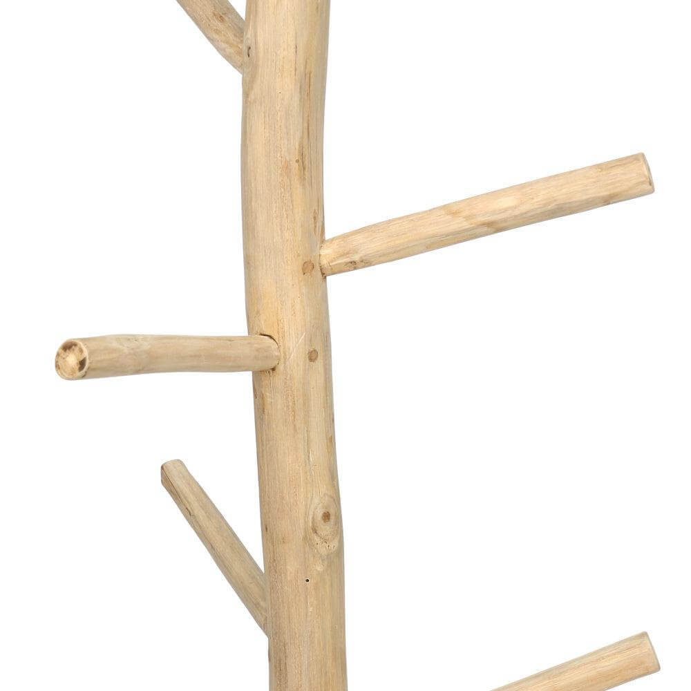 Kapstok teakhout met natuurlijke boho uitstraling, perfect voor badkamer, slaapkamer of buitenruimtes. Stijlvol en functioneel.