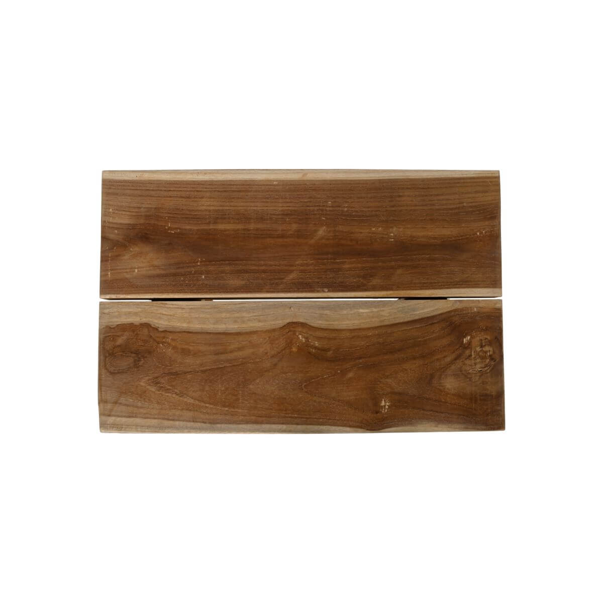 Teakhouten plank met natuurlijke houtnerf en bruine tinten, ideaal voor buitengebruik in tuinen of terrassen.