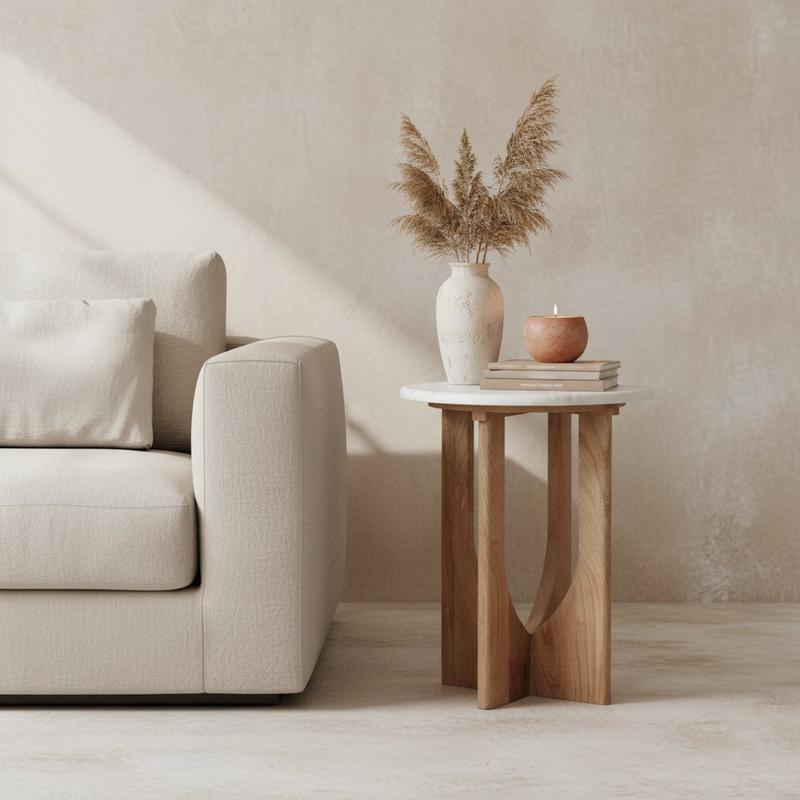 Kuching bijzettafel marmer wit - 30x30x50 cm-Raw Materials-Ik Hout ervan.