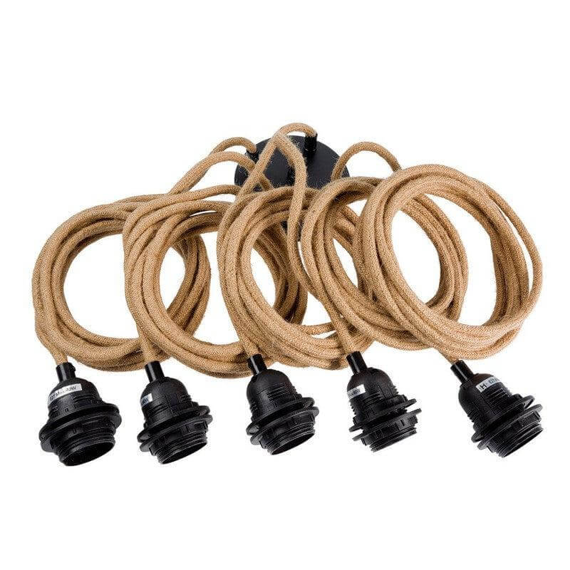 Plafondfitting met 5 E27 fittingen, natuurlijk kleurig 350 cm koord. Geschikt voor hanglampen, max. 40W per lamp. Hoge kwaliteit ontwerp.