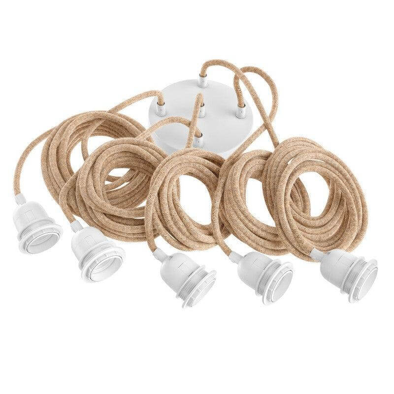 Lampfitting voor plafond met 5 E27 fittingen, naturel wit, lengte 350 cm. Geschikt voor max. 40W hanglampen.