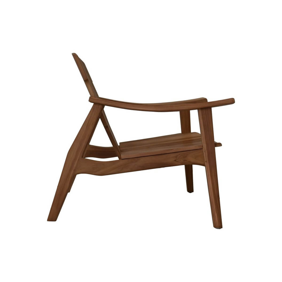 Teakhouten Loungestoel Garden Lana, rustiek design van HSM Collection, met natuurlijke houtpatronen en diepe zitting, zijaanzicht.