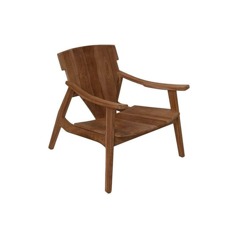 Teakhouten loungestoel Garden Lana, rustiek design, natuurlijke houtpatronen, comfortabel met diepe zitting, ideaal voor binnen en buiten.