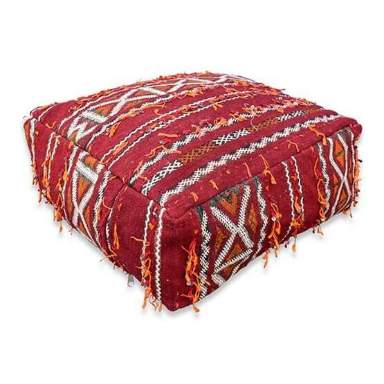Marokkaans vloerkussen vintage - Uniek handgemaakt Berber design in rood, geeft een bohemian sfeer aan elke woon- of slaapkamer. K1397