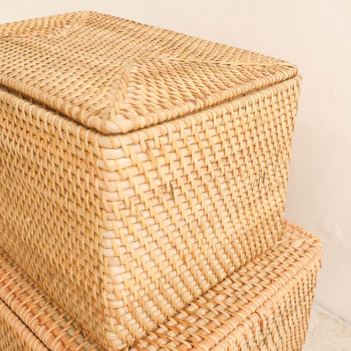Opbergmand met deksel GRAHA, duurzame rotan mand, perfect voor plank of bureau, handgemaakt en plasticvrij