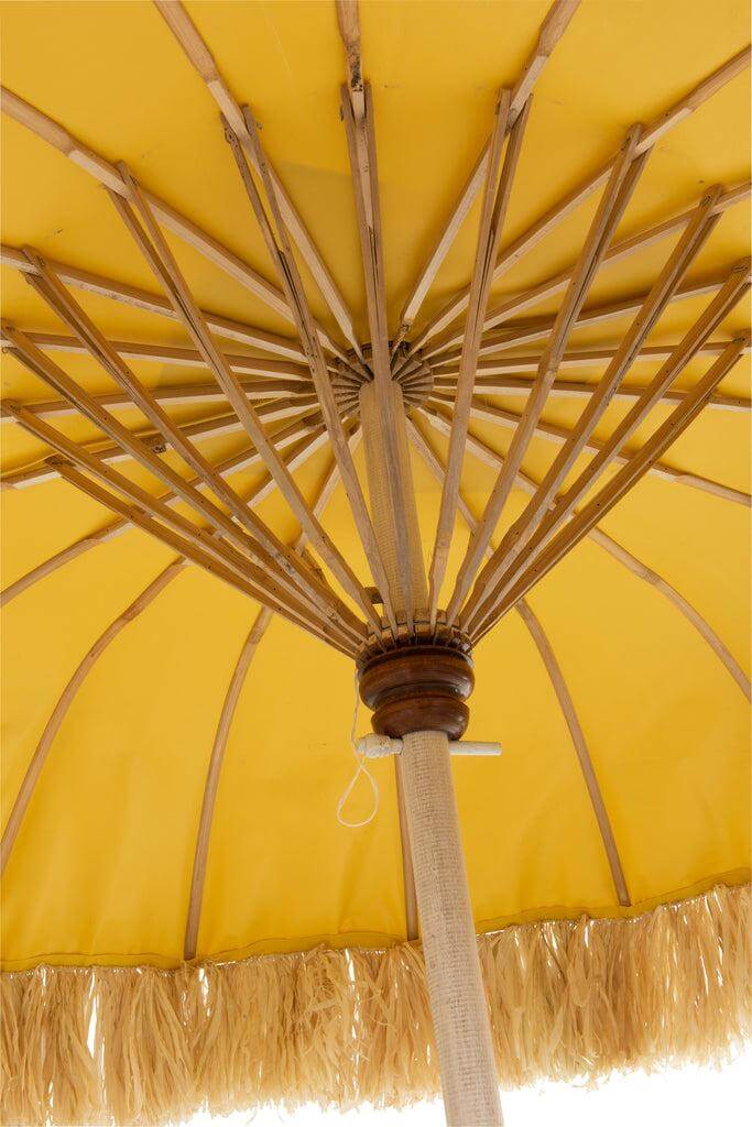 Parasol van Raffia Geel J-Line Parasol Raffia Textiel Geel Hout White Wash Width 190 Height 250 Length 190 Weight 6 kg Collection Zomer 2019 Colour Yellow Material composition Eucalyptus wood(10%),raffia(10%),fabric(40%),bamboo(40%)