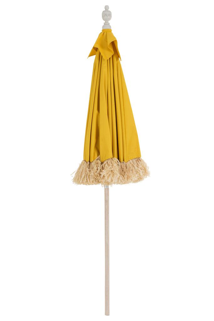 Parasol van Raffia Geel J-Line Parasol Raffia Textiel Geel Hout White Wash Width 190 Height 250 Length 190 Weight 6 kg Collection Zomer 2019 Colour Yellow Material composition Eucalyptus wood(10%),raffia(10%),fabric(40%),bamboo(40%)