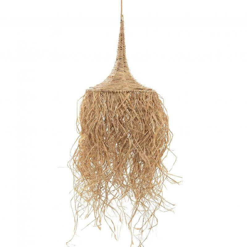 Raffia hanglamp Honolulu met tropische uitstraling voor binnen en buiten, handgemaakt van natuurlijke materialen zoals rotan.