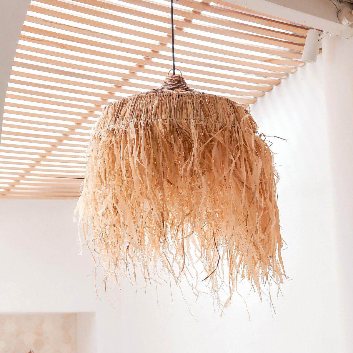 Raffia lampenkap Kawi beige in close-up