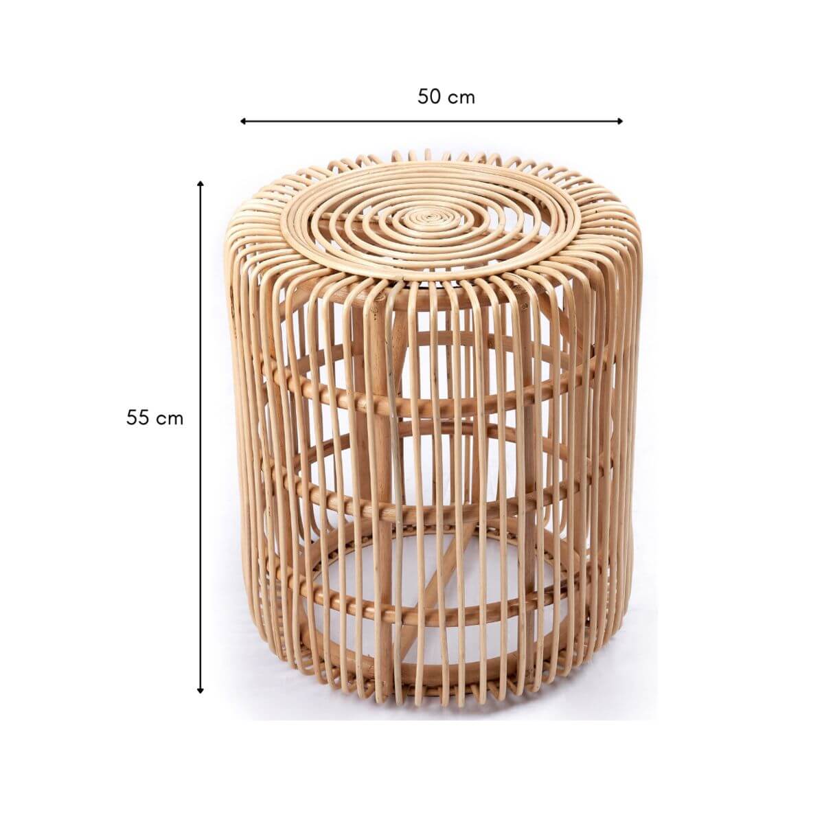 Rotan bijzettafel Alamaya, 50 cm diameter, 55 cm hoog, duurzaam en handgemaakt, perfect voor naast de bank.