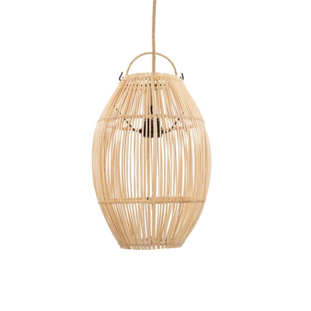 Rotan klokvormige hanglamp The Zuri, sfeerlicht voor woonkamer of keuken, natuurlijk materiaal