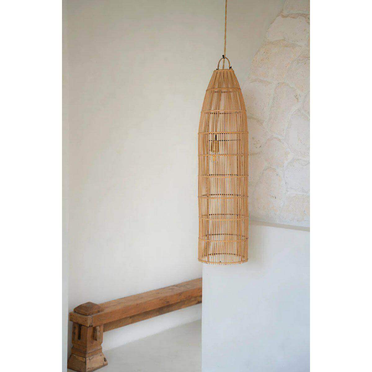 Rotan lamp The Fish Trap - L, boho-stijl interieurverlichting voor woonkamer of slaapkamer.